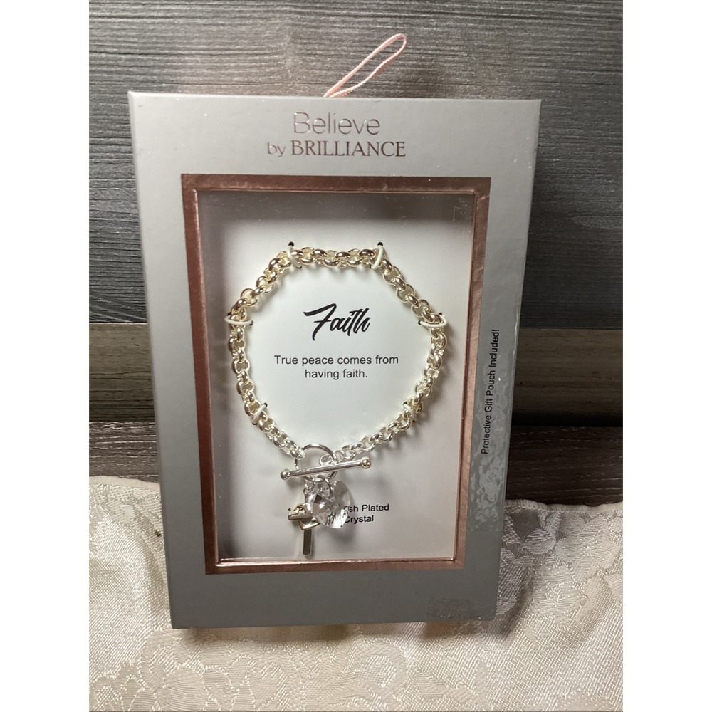 Believe by Brilliance Faith Cross Toggle Crystal Bracelet Heart Gold Plated